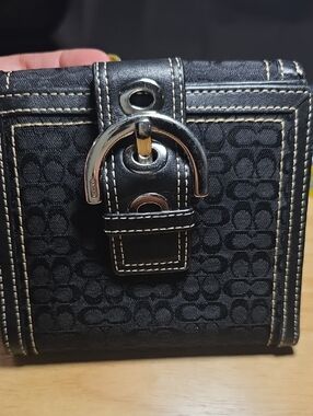 Coach Black Canvas Wallet with Silver-Tone Buckle